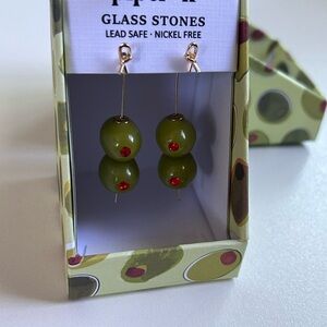 Piper K Olive Martini Drop Earrings Glass Stones Gold Tone NIB